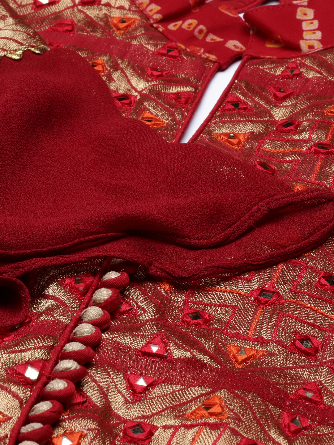 Neerus Red Color Georgette Fabric Kurta Set - Image 8