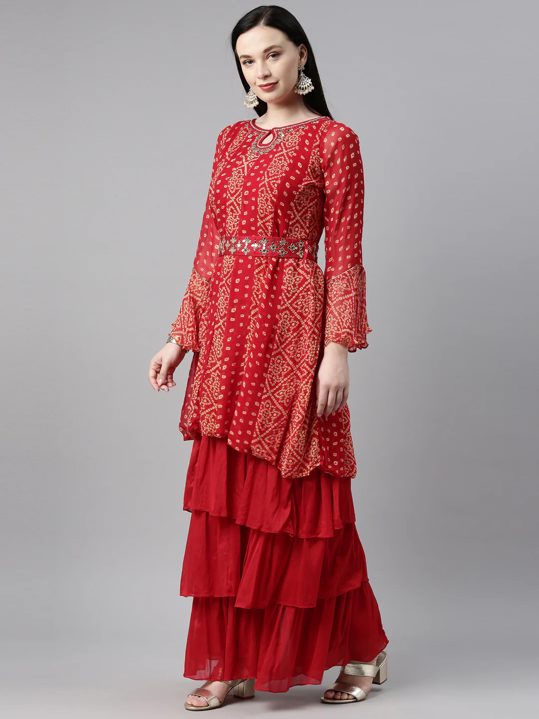 Neerus Red Color Georgette Fabric Kurta Set - Image 8