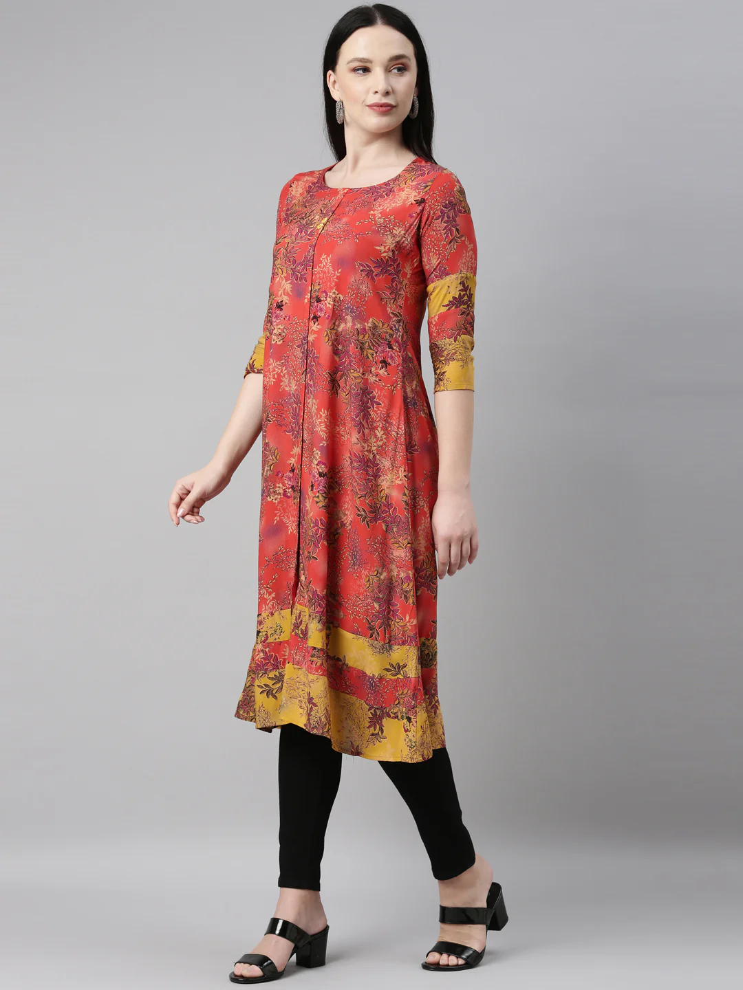 Neerus Red Color Rayon Fabric Kurta - Image 18