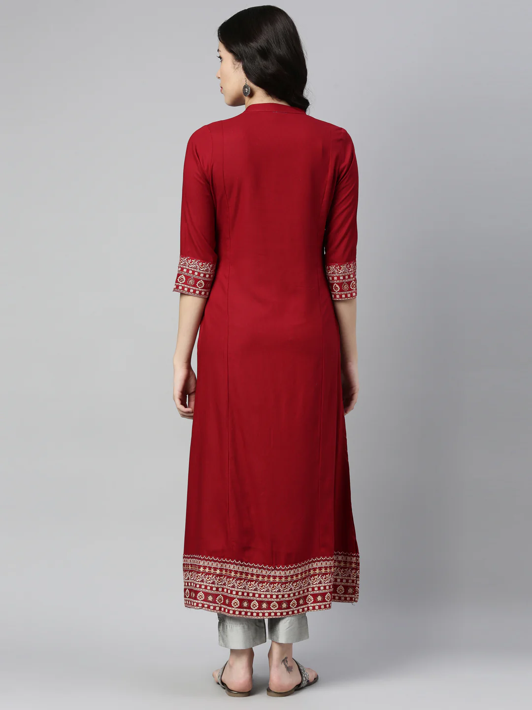 Neerus Red Color Rayon Fabric Kurta - Image 3