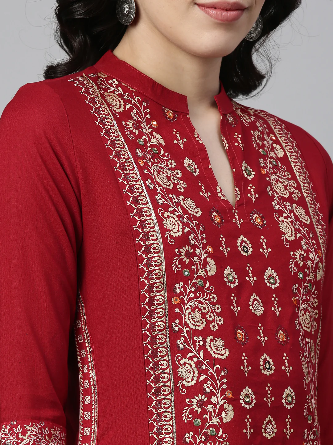 Neerus Red Color Rayon Fabric Kurta - Image 4