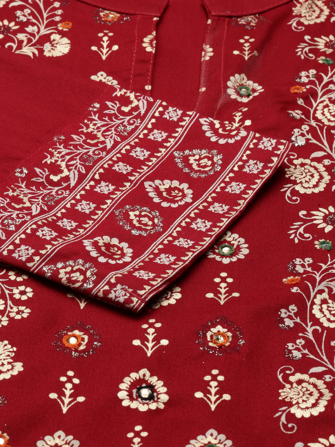 Neerus Red Color Rayon Fabric Kurta - Image 7