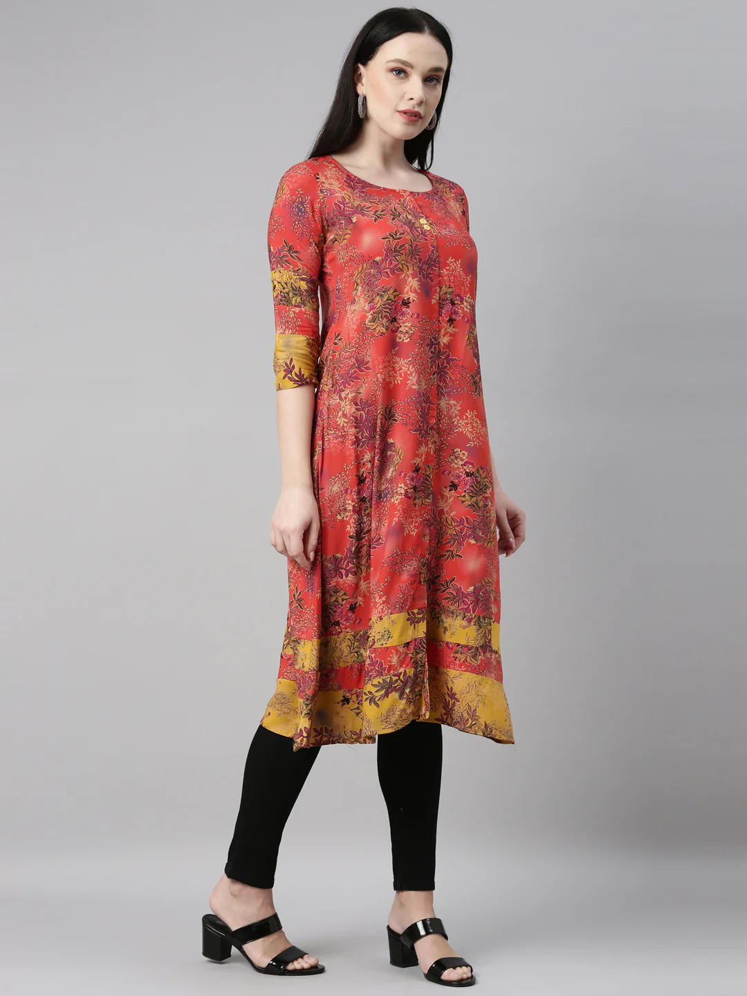 Neerus Red Color Rayon Fabric Kurta - Image 4