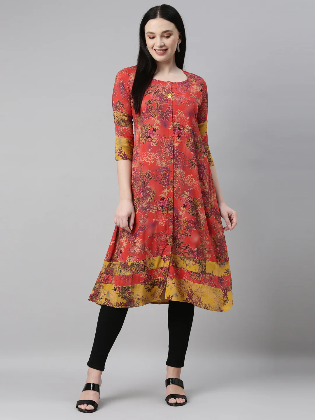 Neerus Red Color Rayon Fabric Kurta - Image 6