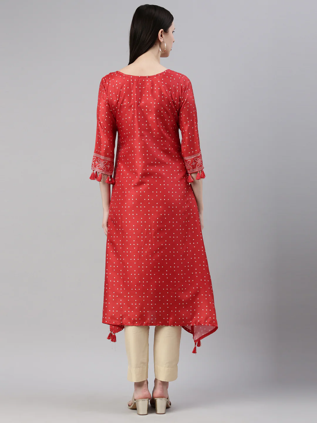 Neerus Red Color Silk Fabric Kurta - Image 5