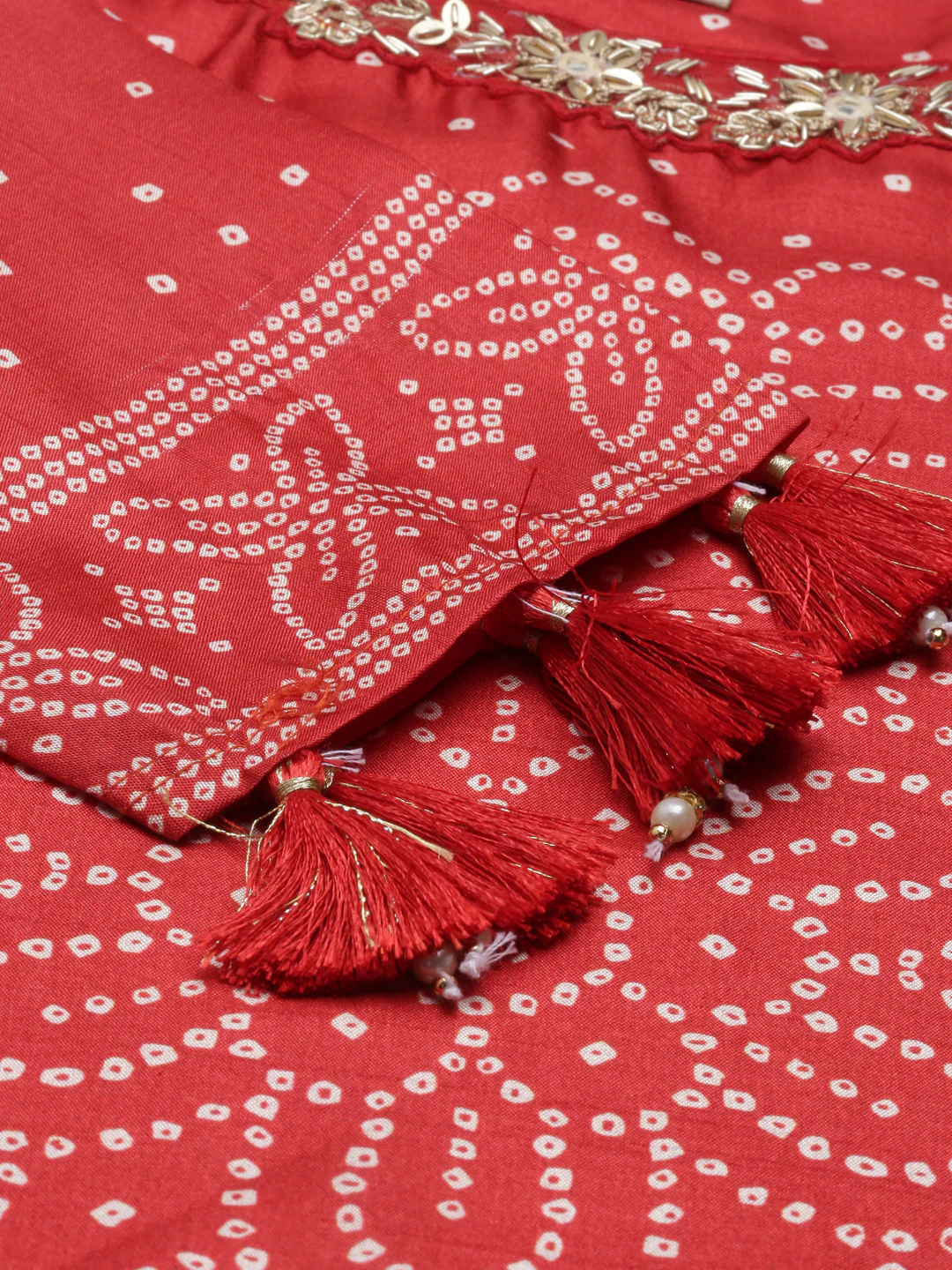 Neerus Red Color Silk Fabric Kurta - Image 7