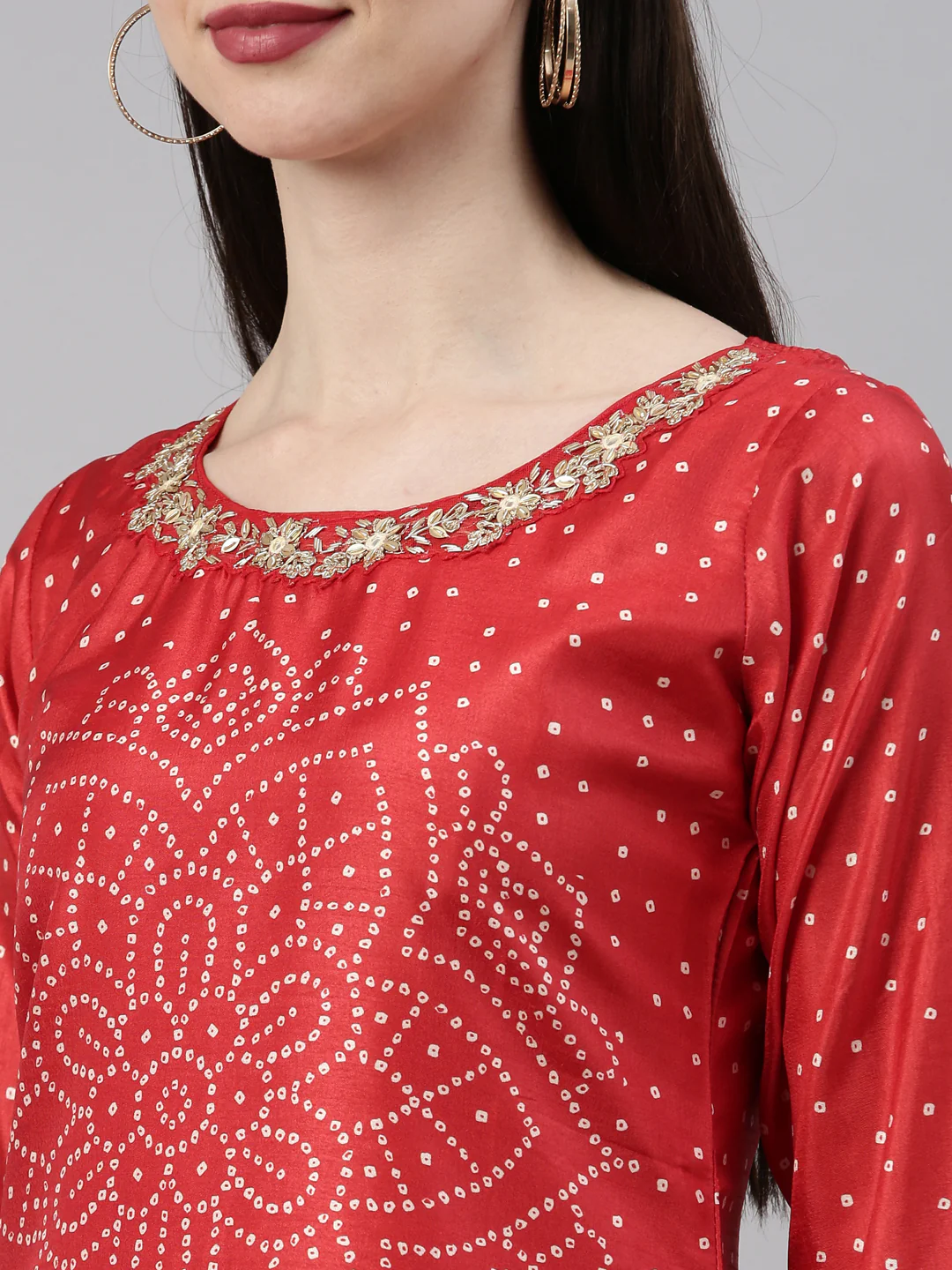 Neerus Red Color Silk Fabric Kurta - Image 8