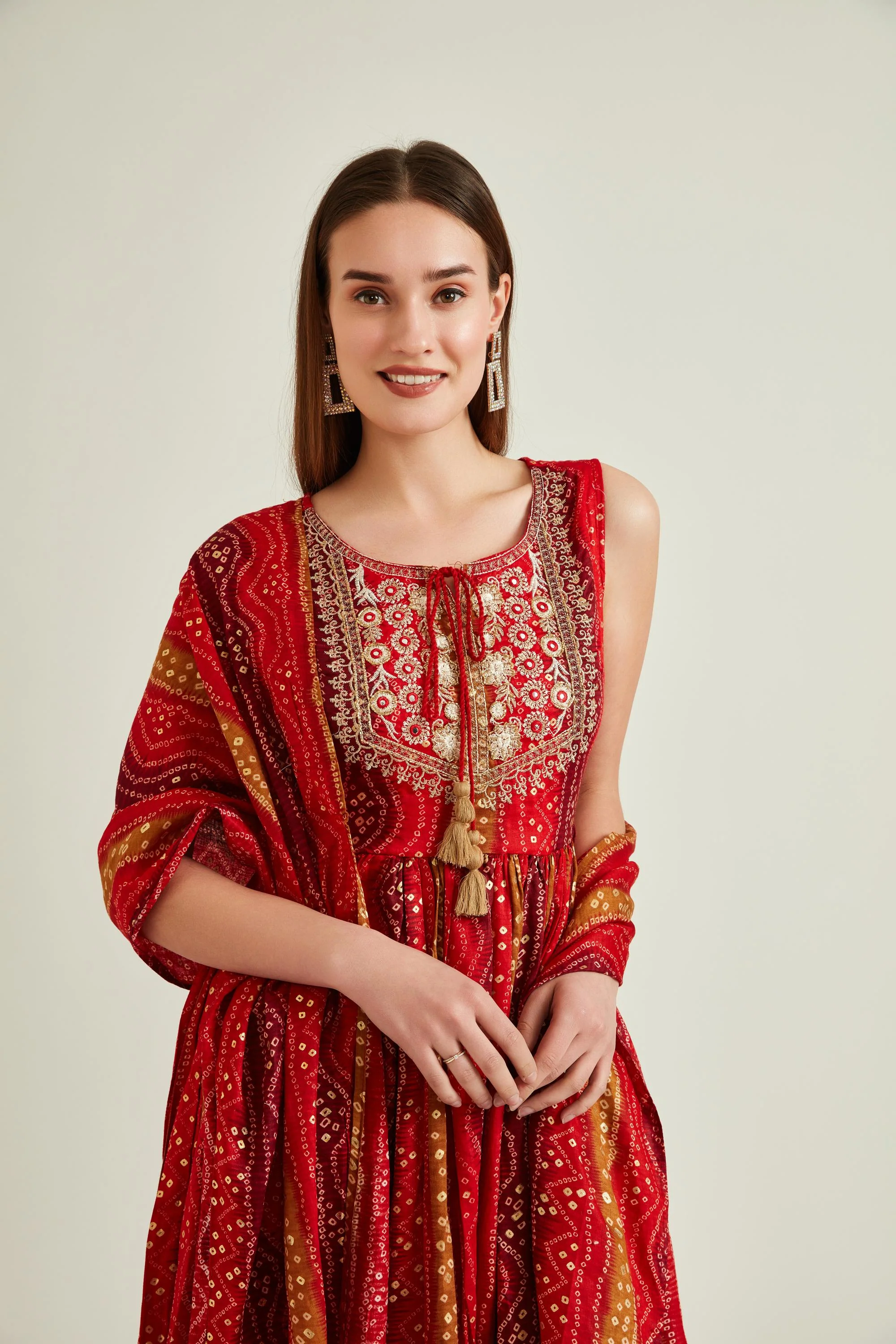 Neerus Red Colour Cotton Fabric Suit - Image 2