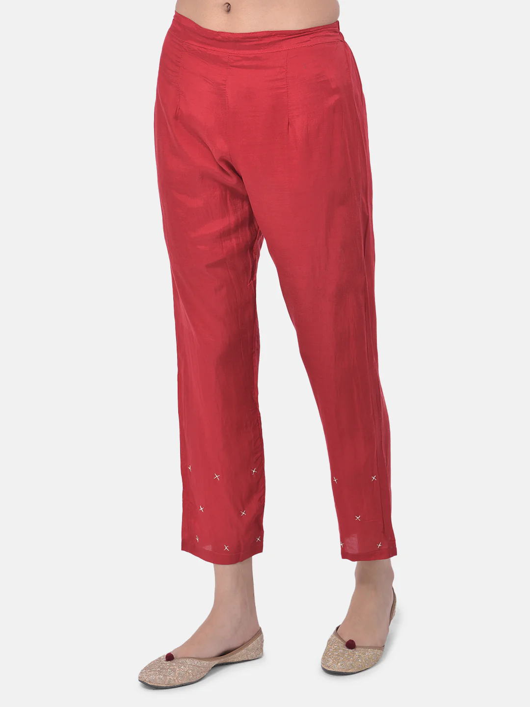 Neerus Red Embellished Kurta With Pant & Dupatta - Image 5