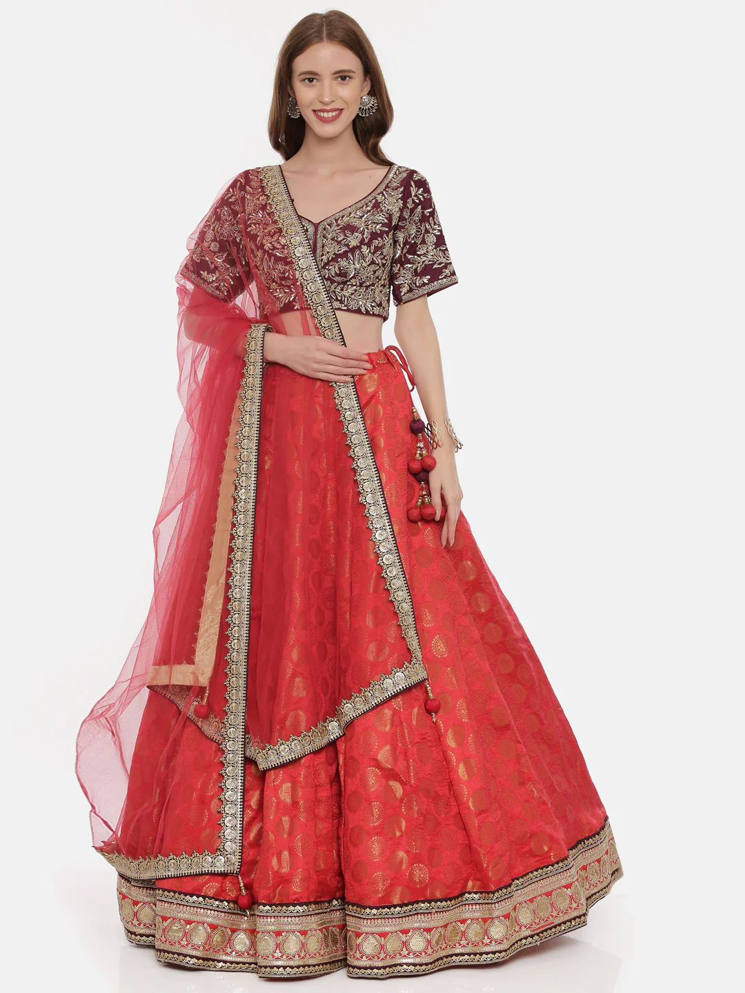 Neerus Red Embellished Lehenga Set