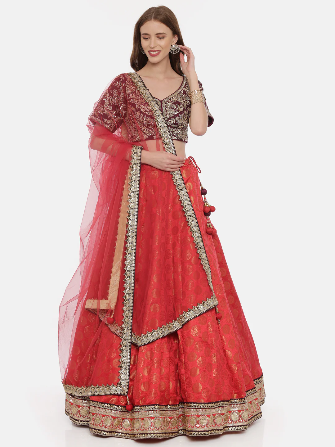 Neerus Red Embellished Lehenga Set - Image 5