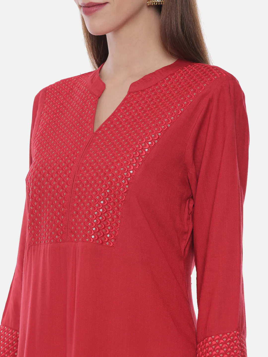 Neerus Red Embellished Straight Kurta - Image 2
