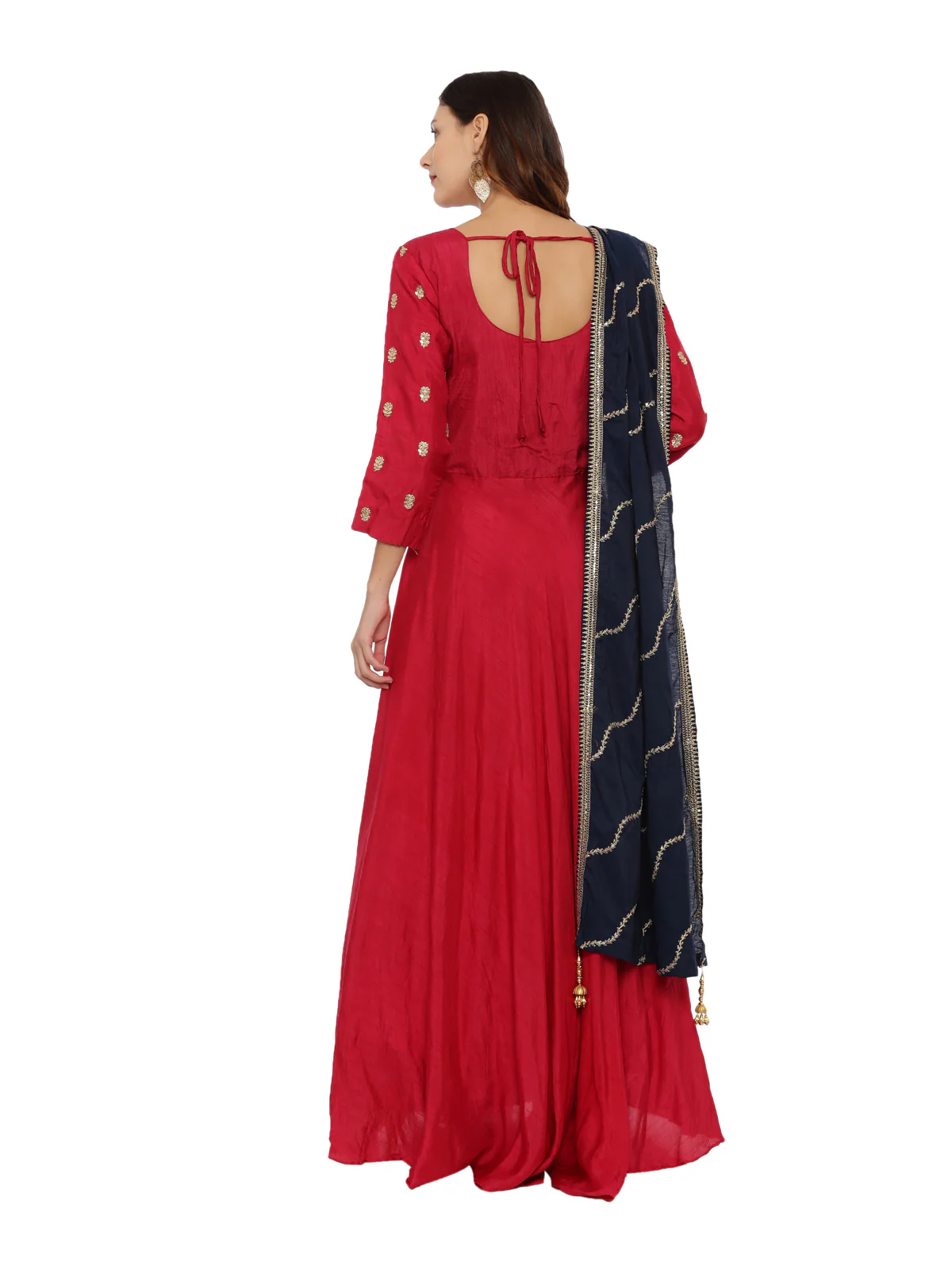 Neerus Red Embroidered Kurta With Churidar & Dupatta - Image 4