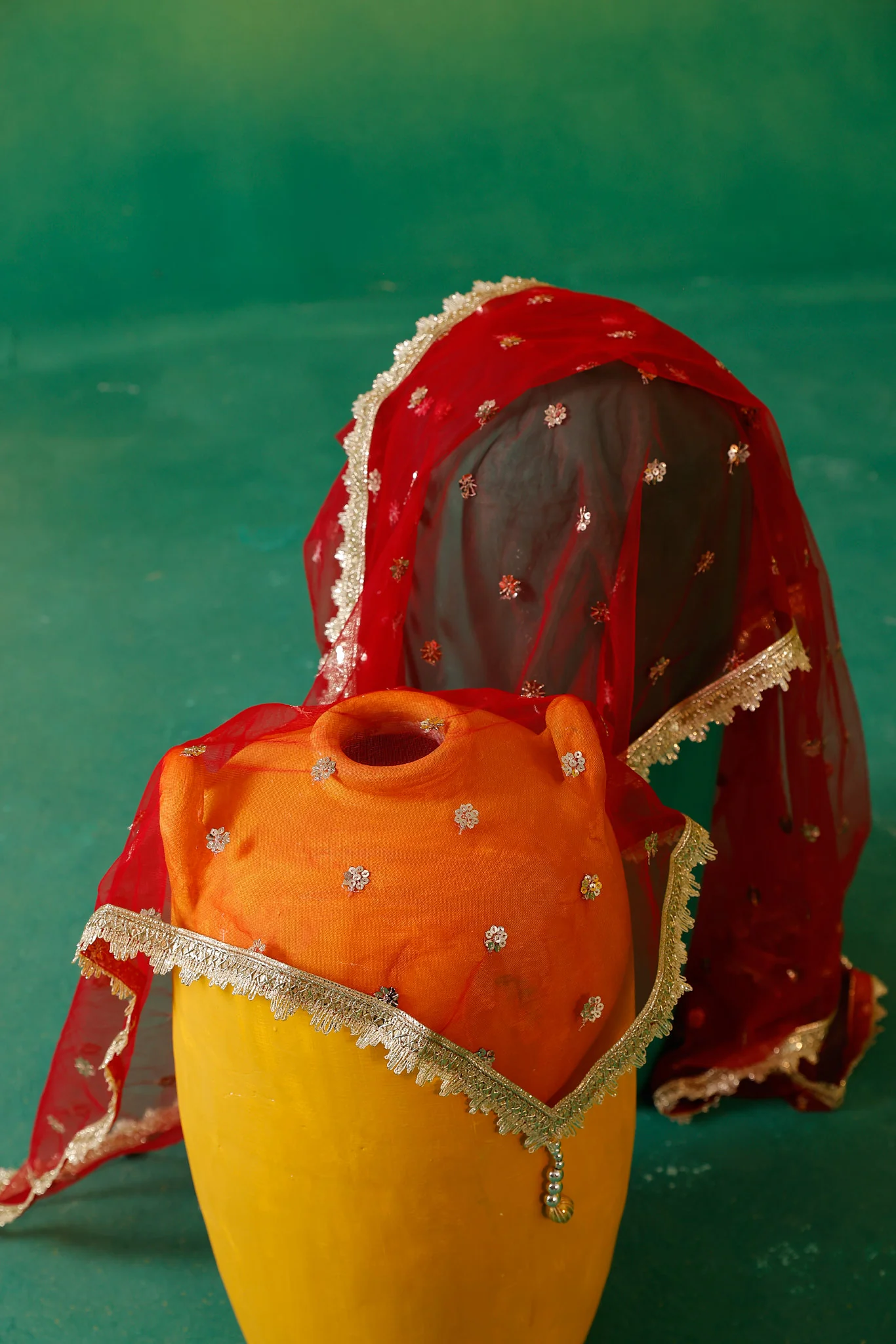 Neerus Red Embroidery Vichitra Silk Fabric Anarkali and Dupatta - Image 14