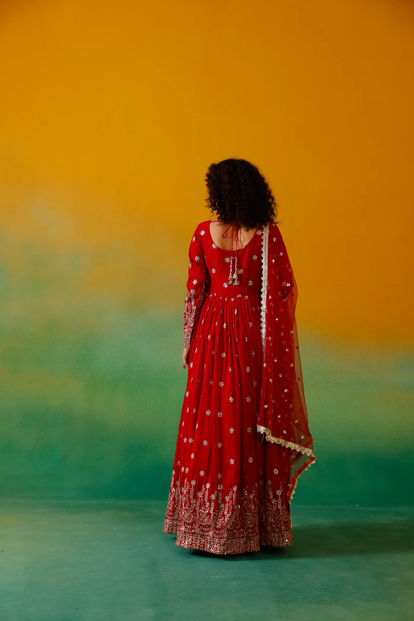 Neerus Red Embroidery Vichitra Silk Fabric Anarkali and Dupatta - Image 6