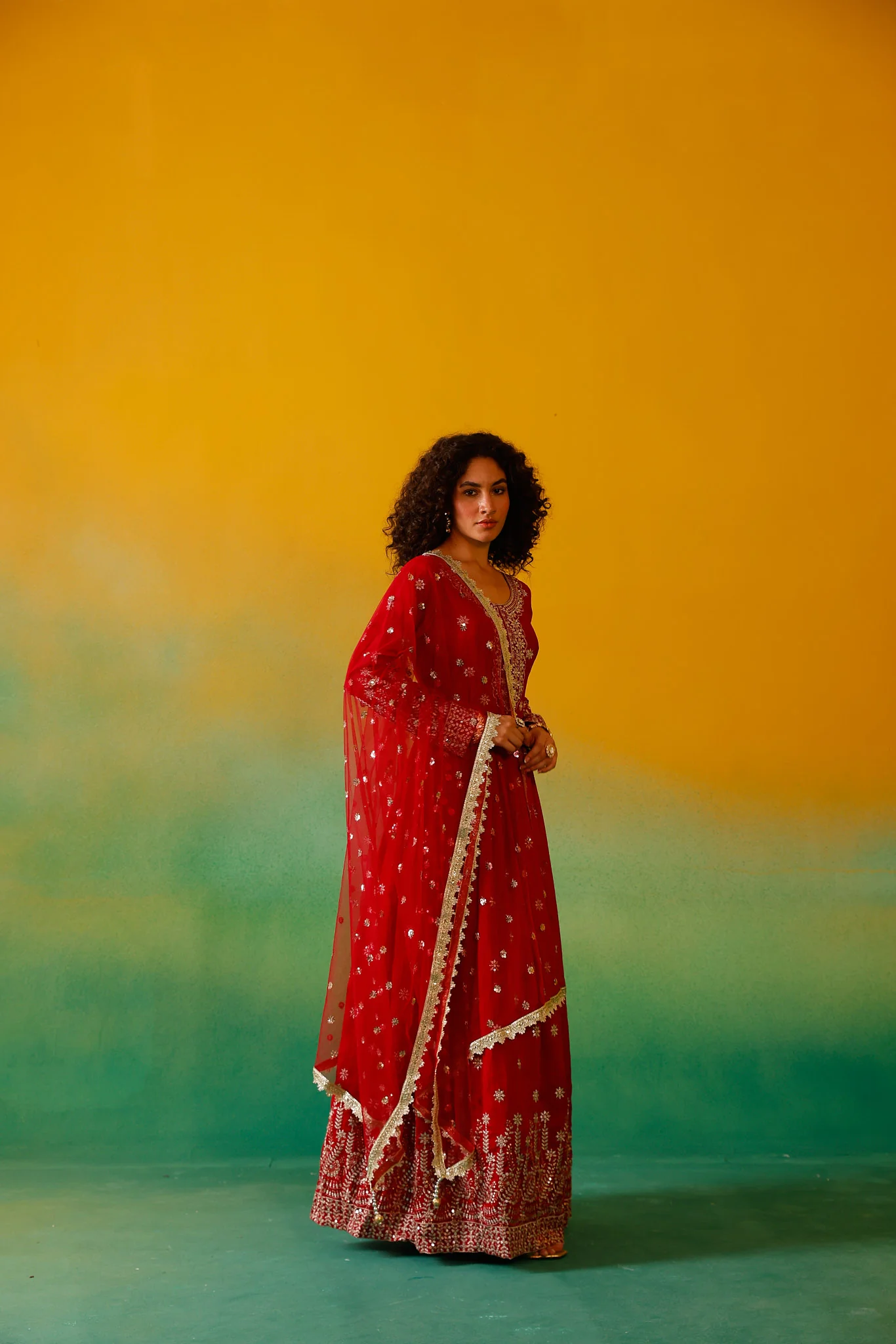 Neerus Red Embroidery Vichitra Silk Fabric Anarkali and Dupatta - Image 8