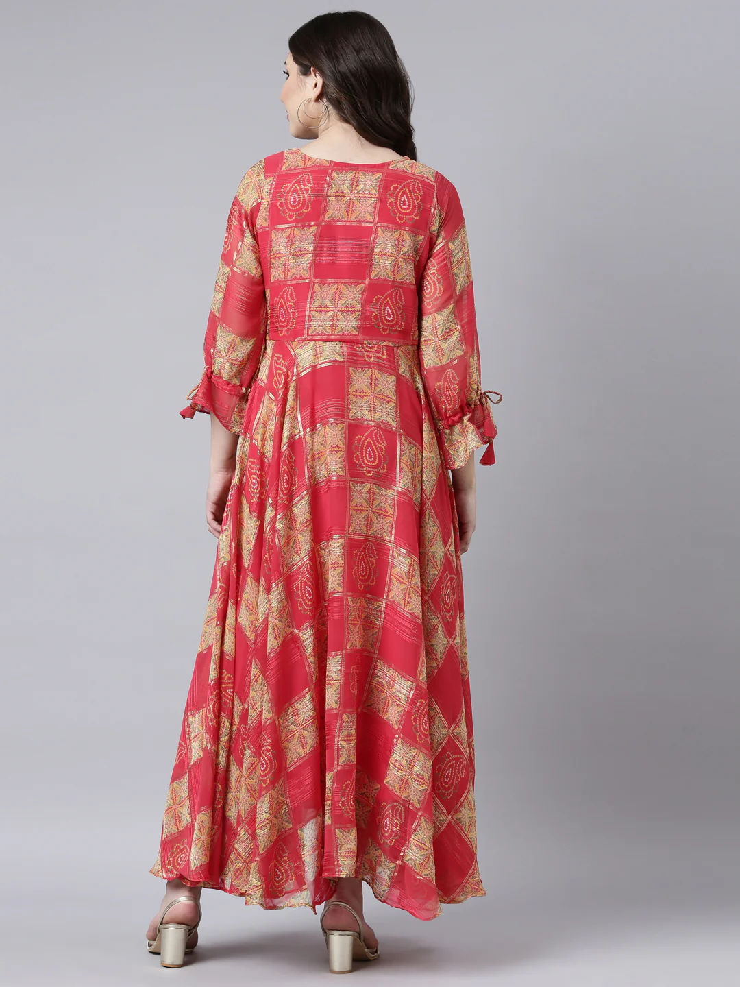 Neerus Red Flared Casual Floral Fit and Flare Dresses - Image 3