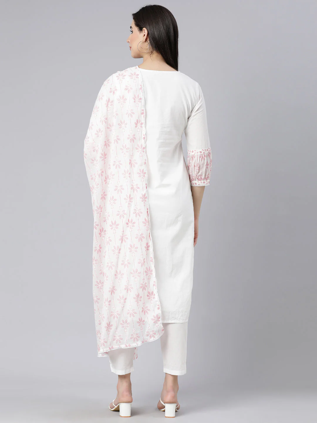 Neerus Red Panelled Straight Printed Kurta And Trousers With Dupatta - Image 4