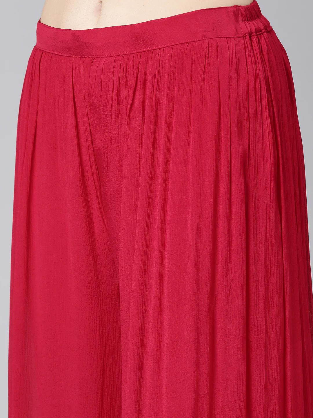 Neerus Red Pleated Straight Embroidered Kurta And Palazzos With Dupatta - Image 6