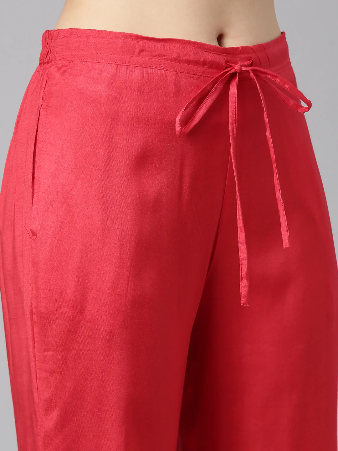 Neerus Red Pleated Straight Floral Kurta And Trousers With Dupatta - Image 6