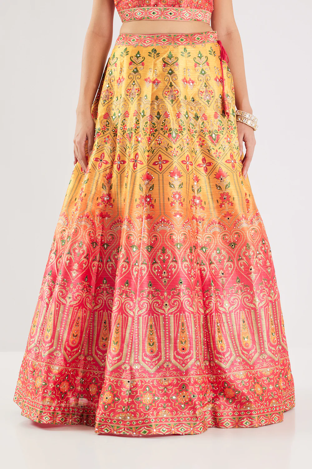 Neerus Red Printed Silk Fabric Ghagra Set - Image 7
