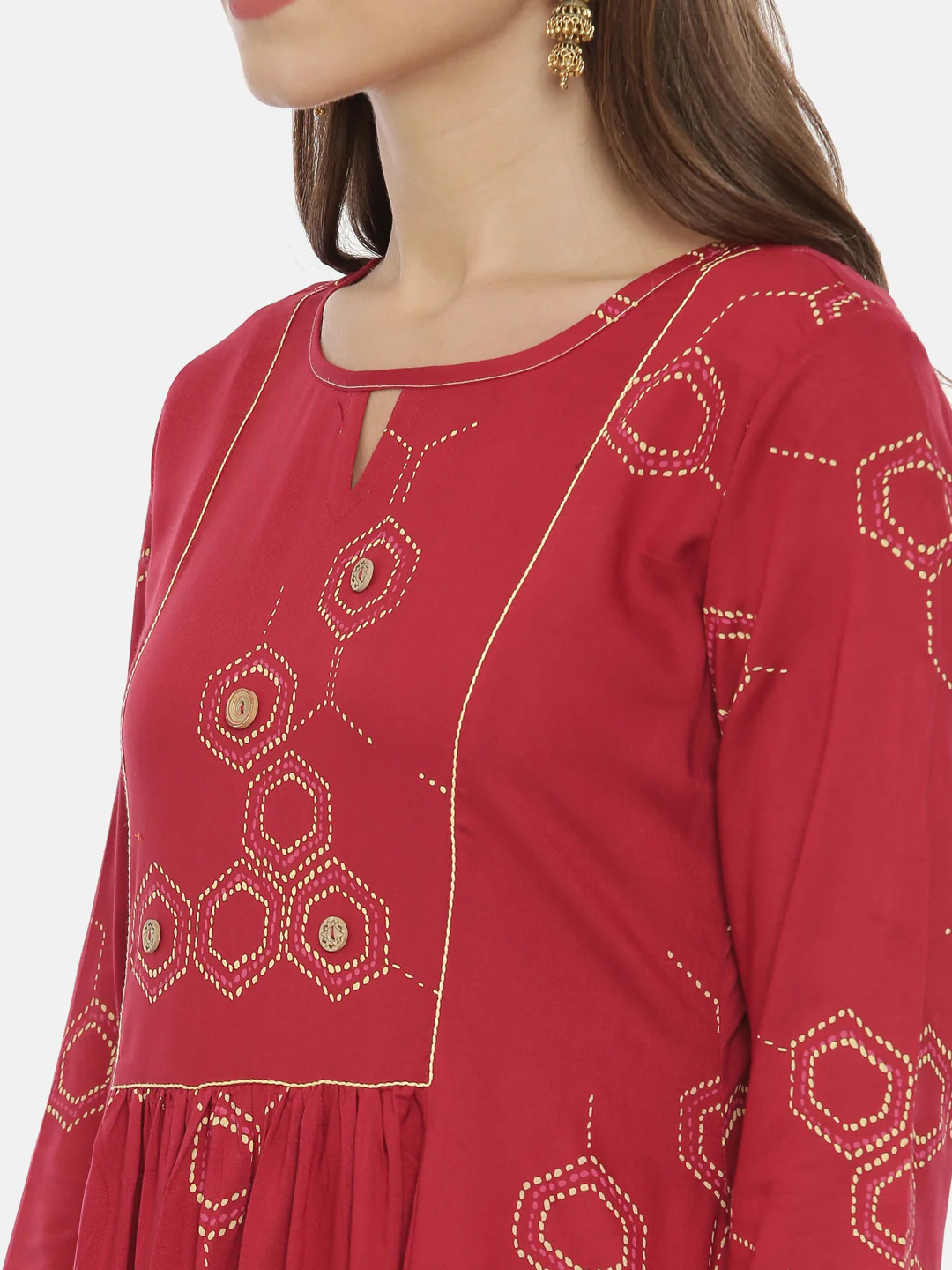 Neerus Red Printed High Low Kurta - Image 2