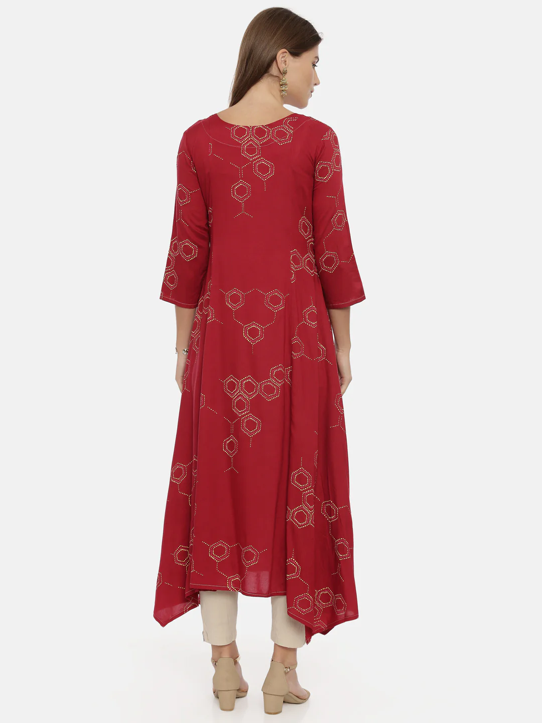 Neerus Red Printed High Low Kurta - Image 5
