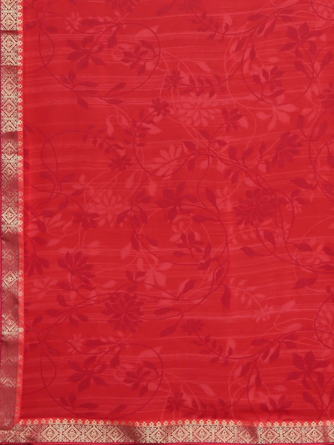 Neerus Red Printed Saree With Blouse - Image 4