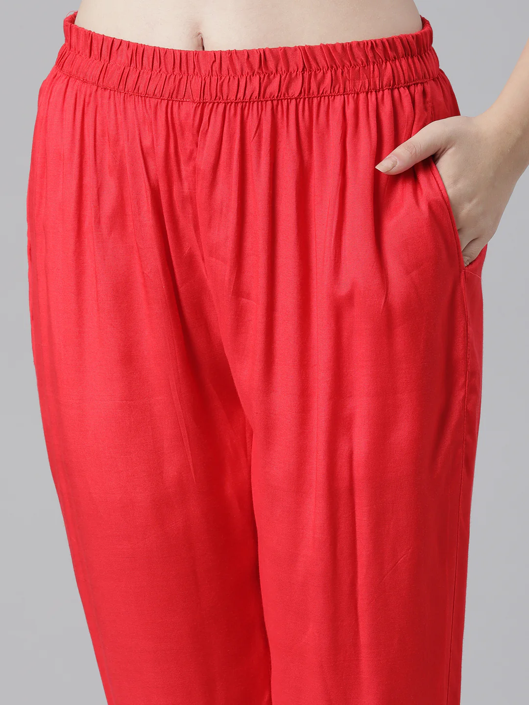 Neerus Red Printed Straight Kurta and Trousers With Dupatta - Image 6