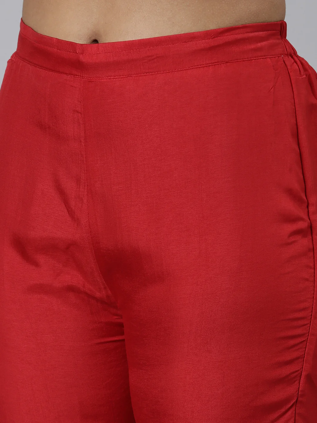 Neerus Red Regular Calf Length Printed Kurta Solid Trousers With Dupatta - Image 5