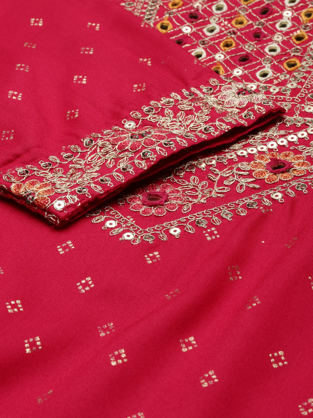 Neerus Red Regular Knee Length Printed Kurta Printed Sharara With Dupatta - Image 5