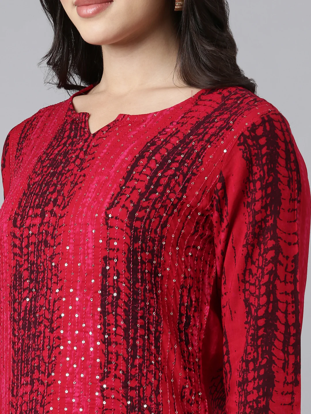 Neerus Red Regular Straight Embellished Kurta - Image 4