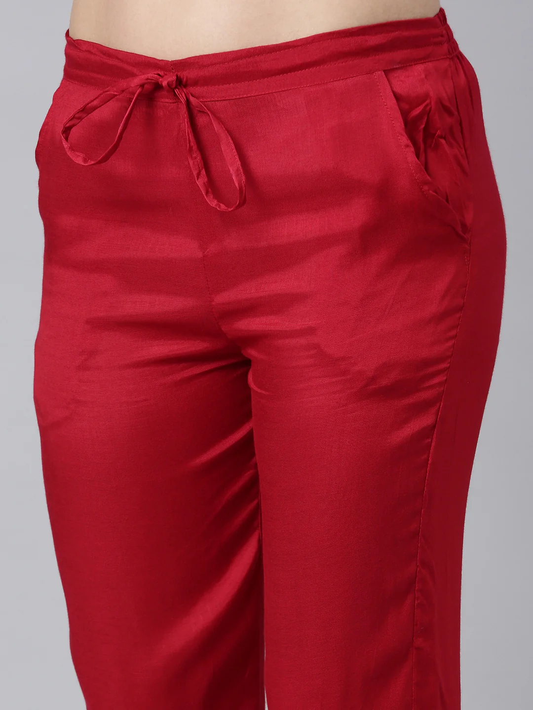 Neerus Red Regular Straight Floral Kurta And Trousers With Dupatta - Image 6