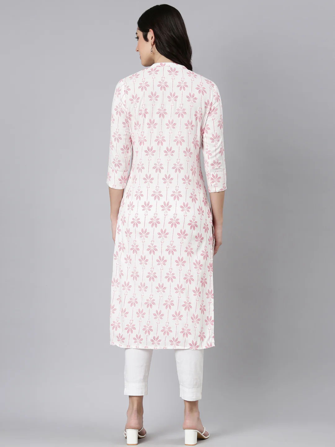 Neerus Red Regular Straight Floral Kurta - Image 3