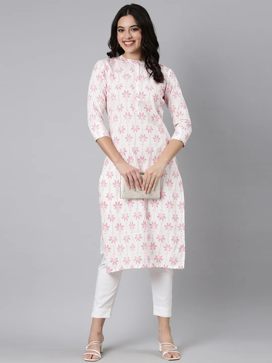 Neerus Red Regular Straight Floral Kurta - Image 4