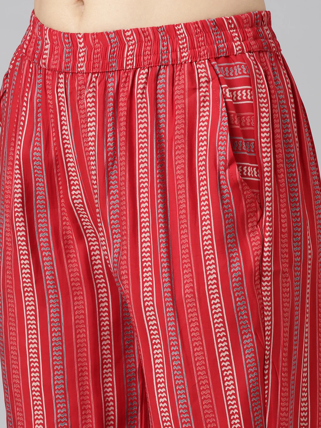 Neerus Red Regular Straight Printed Kurta And Trousers With Dupatta - Image 6