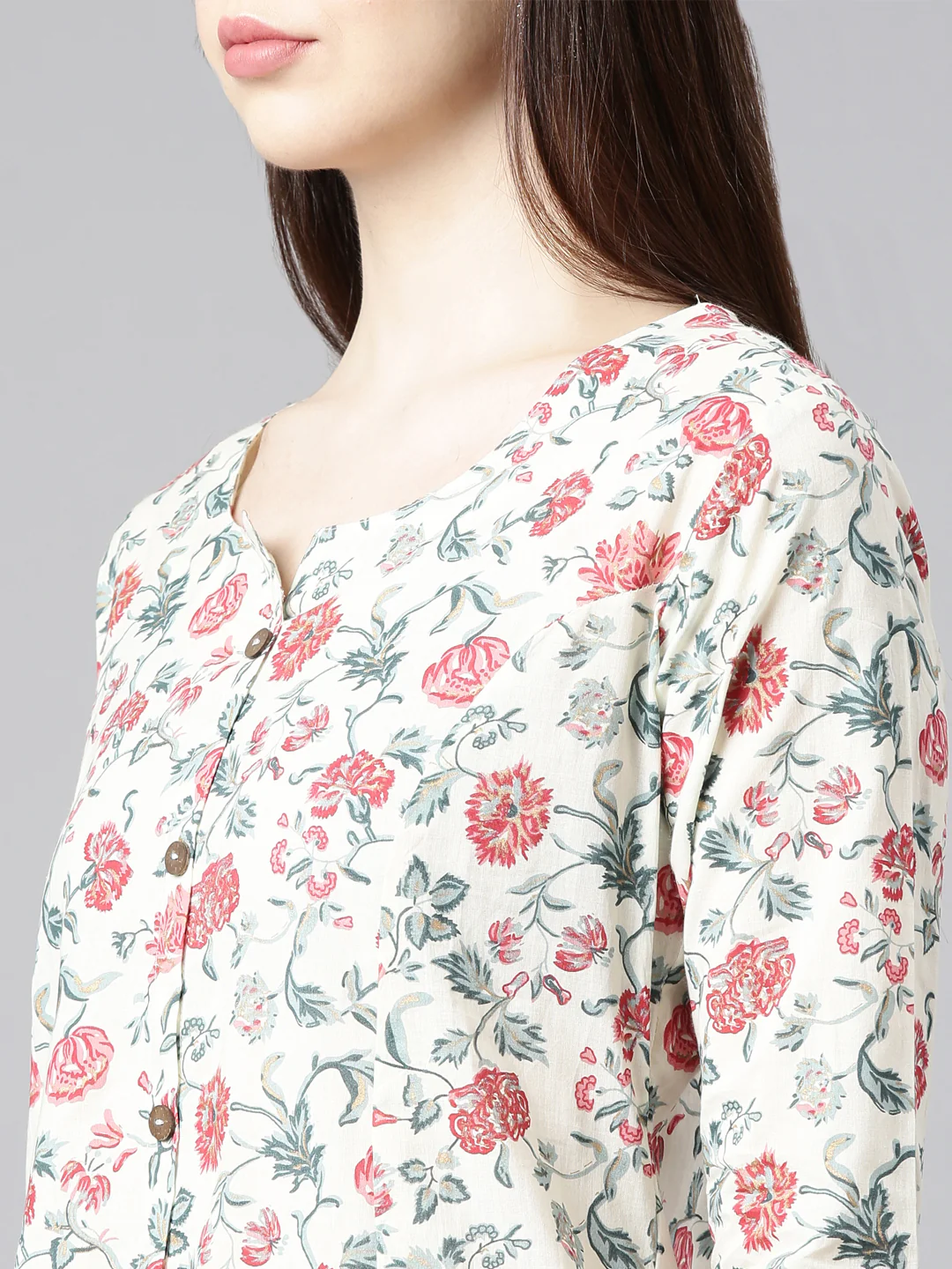 Neerus Red Straight Casual Floral Straight Kurta - Image 5