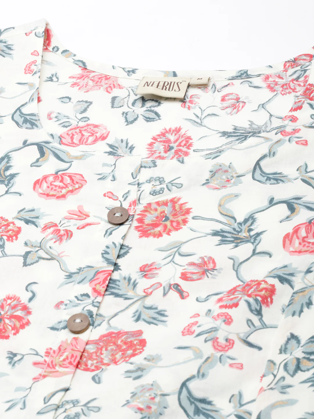 Neerus Red Straight Casual Floral Straight Kurta - Image 6