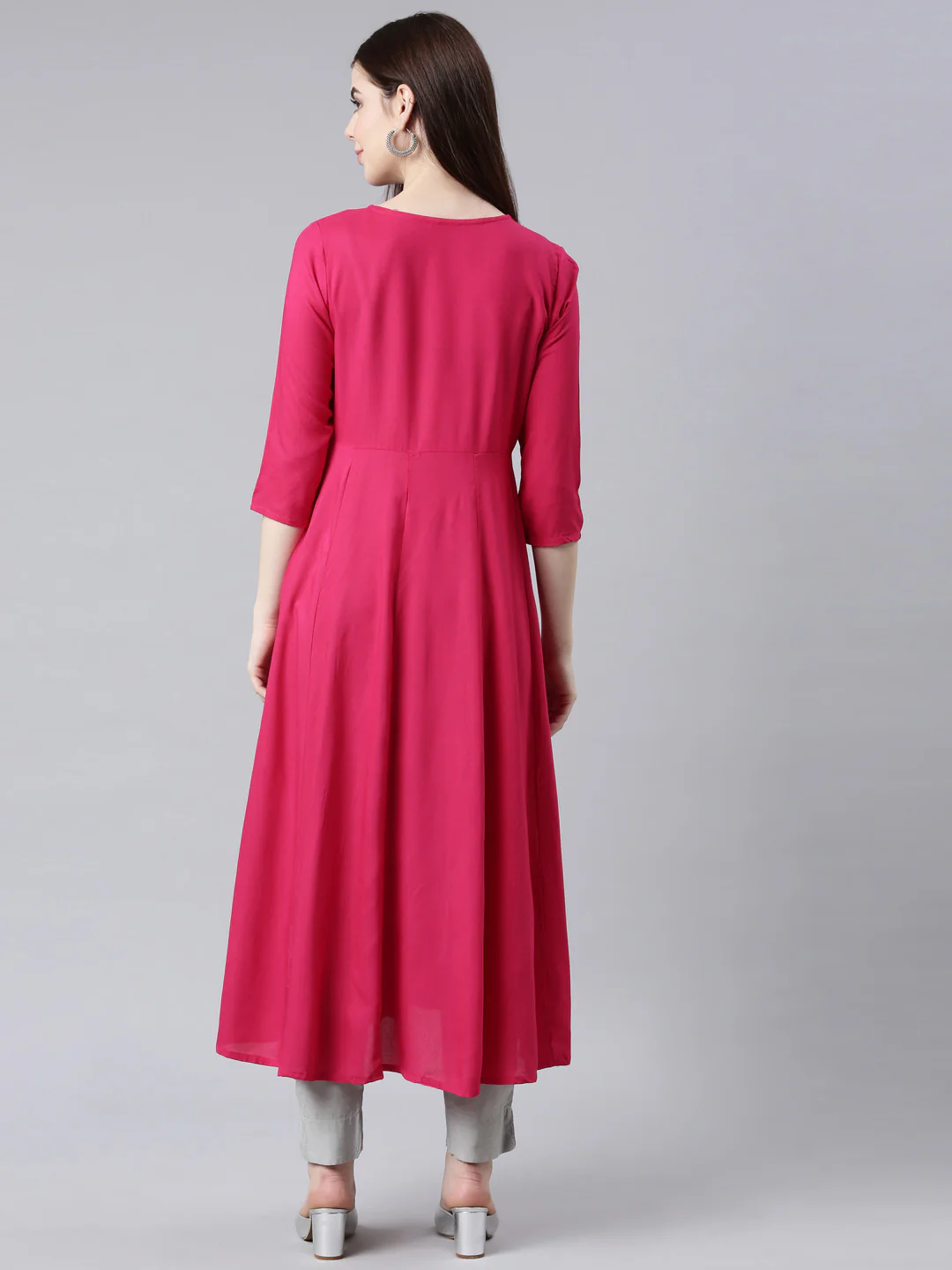 Neerus Red Straight Casual Solid Anarkali Kurta - Image 4