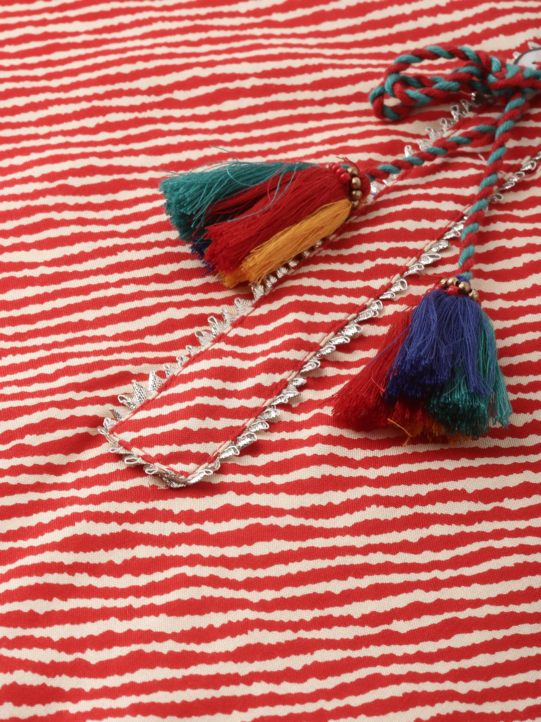 Neerus Red Striped Straight Kurta - Image 2
