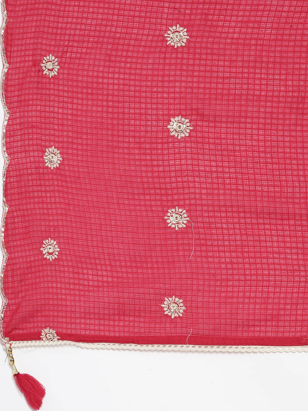Neerus Red Tiered Straight Yoke Design Kurta and Palazzos With Dupatta - Image 7