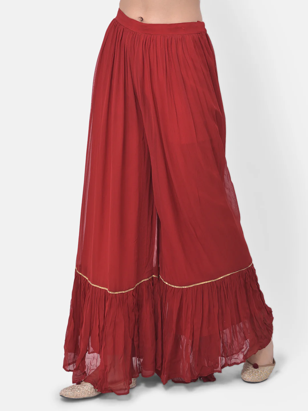 Neerus Red Zari Kurta With Sharara & Dupatta - Image 6