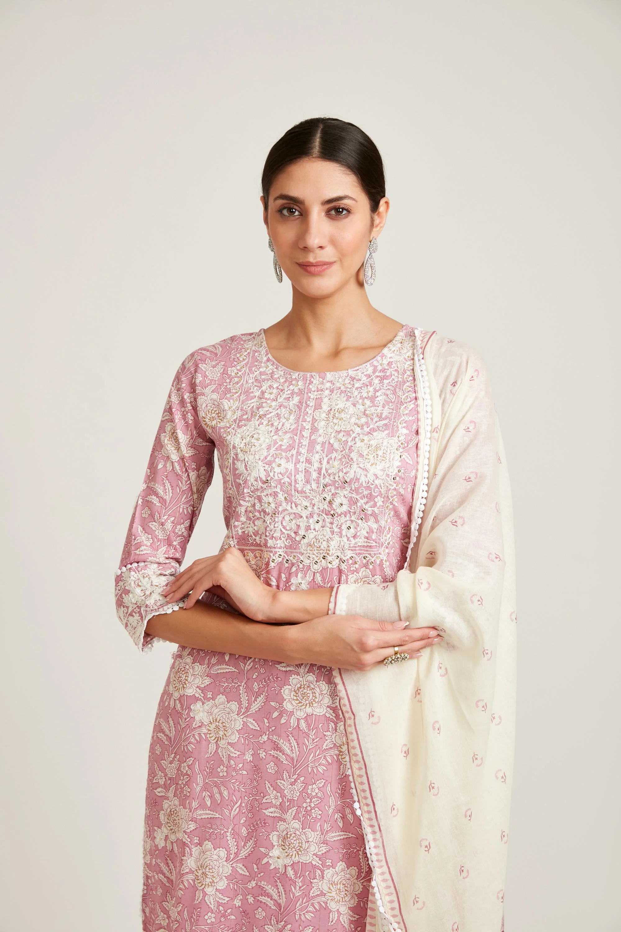 Neerus Rose Pink Color Cotton Fabric Kurta Set - Image 2