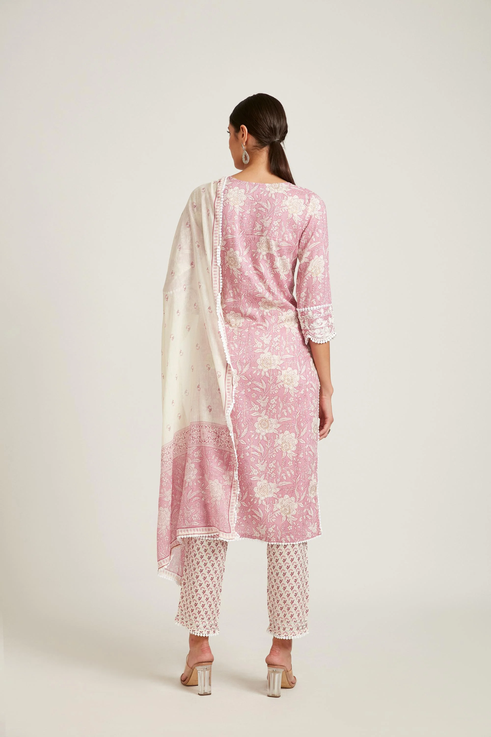 Neerus Rose Pink Color Cotton Fabric Kurta Set - Image 4