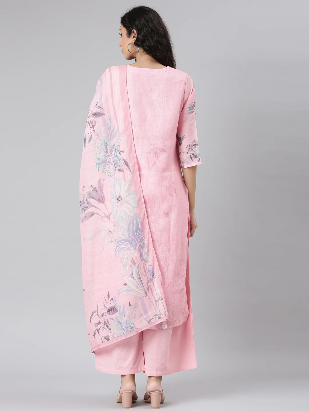 Neerus Rose Straight Casual Floral Kurta and plazzo with Dupatta - Image 4