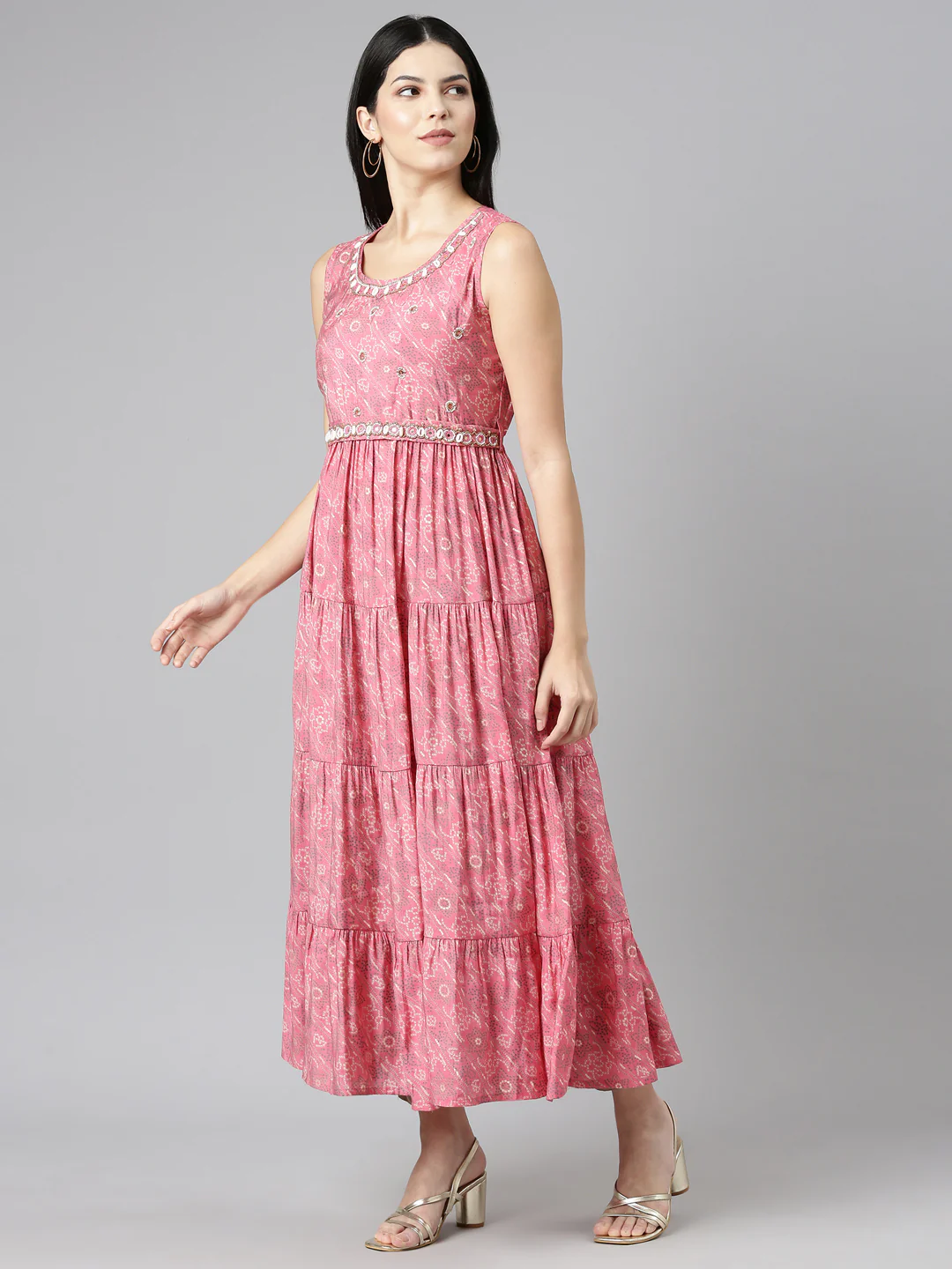 Neerus Rose Straight Casual Printed Gown - Image 2