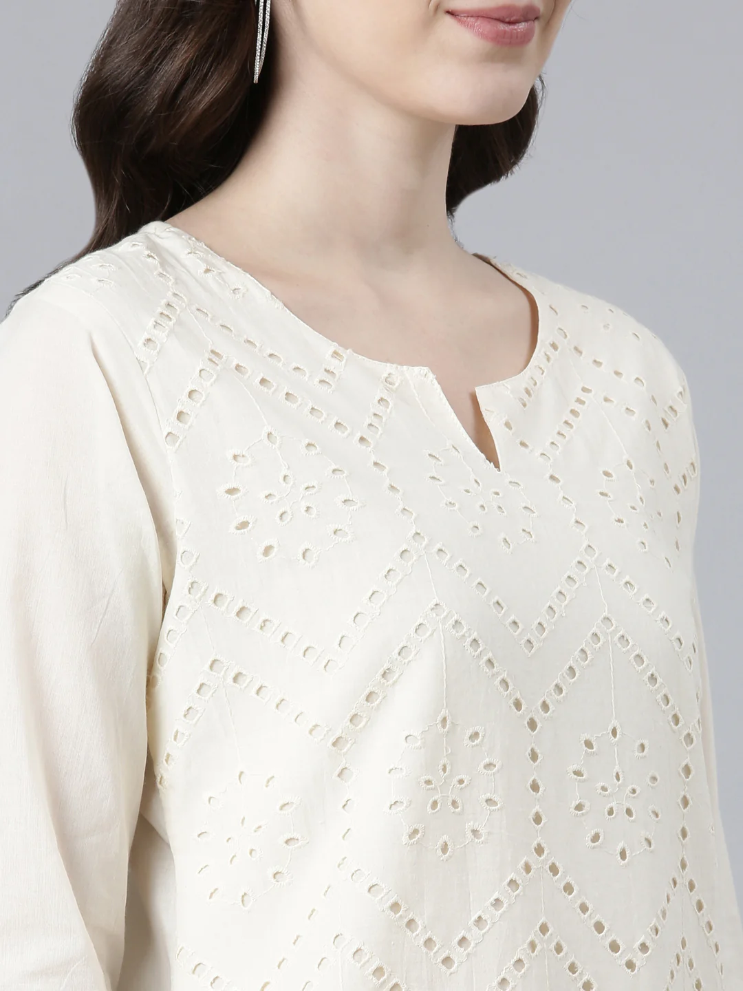 Neerus Round Neck Cotton Kurta With Trousers With Dupatta - Image 6