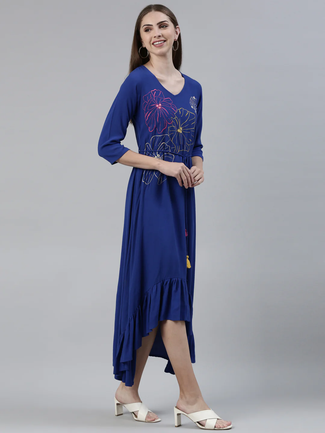 Neerus Royal Blue Anarkali Printed Viscose Rayon Kurta - Image 2