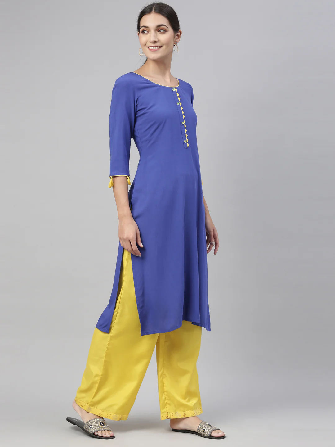 Neerus Royal Blue Color Slub Rayon Fabric Kurta - Image 3