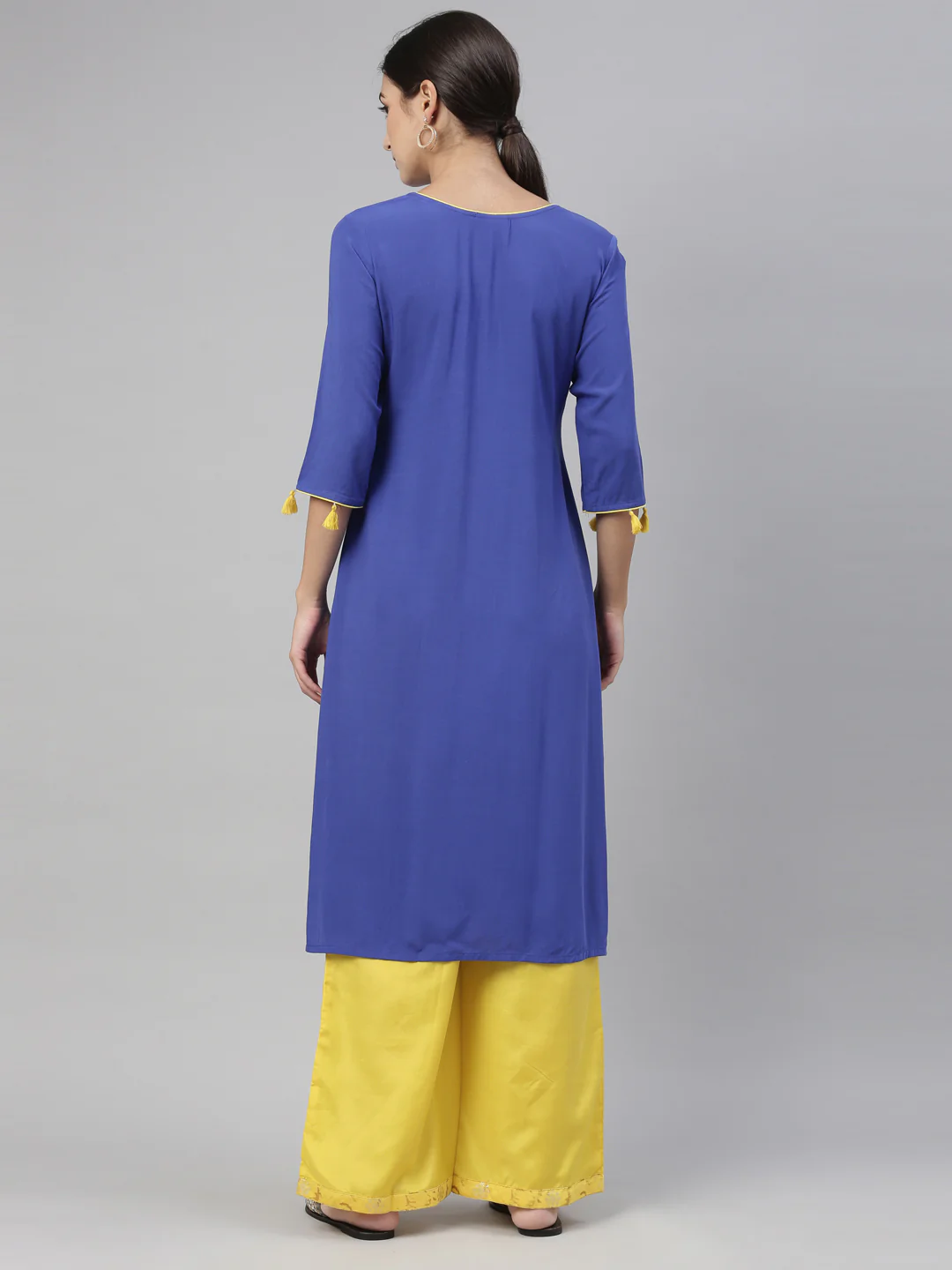 Neerus Royal Blue Color Slub Rayon Fabric Kurta - Image 4
